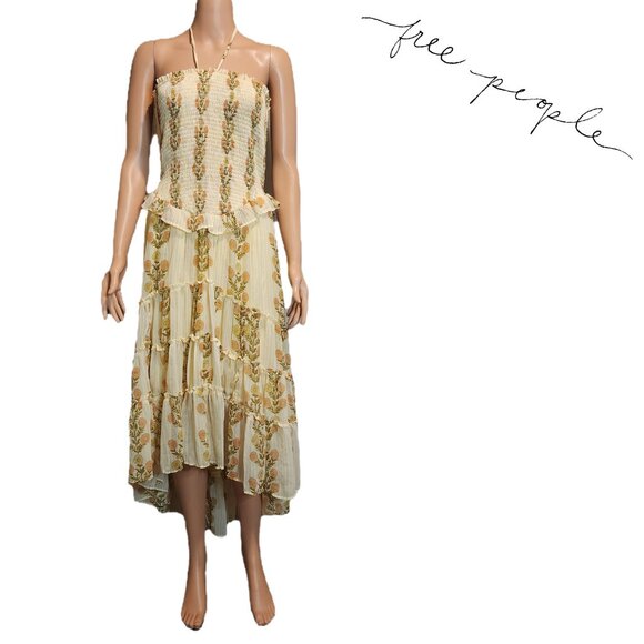 Free People Alejandra Floral Midi Dress Missing Strap Yellow Med - Picture 1 of 12